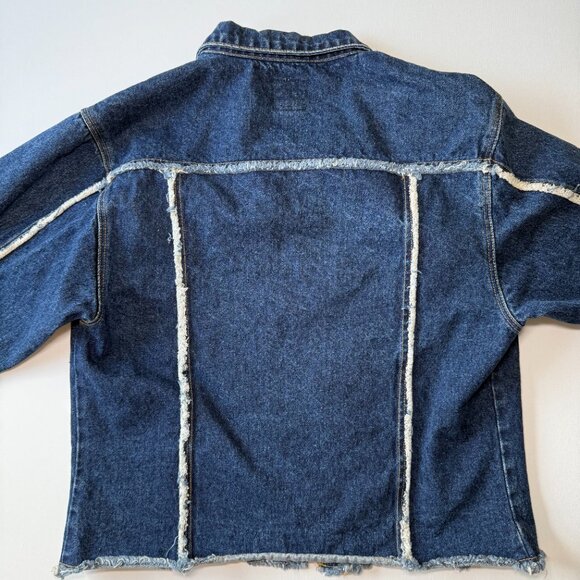 Lady J Cool Denim Jacket Y2K Urban Wear XL Patchwork Frayed Edges & Hem 2/$15 - Picture 2 of 15